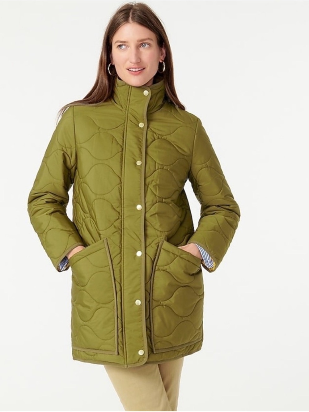 J.Crew Signature Puffer Quilted Coat Olive Green Large Petite LP